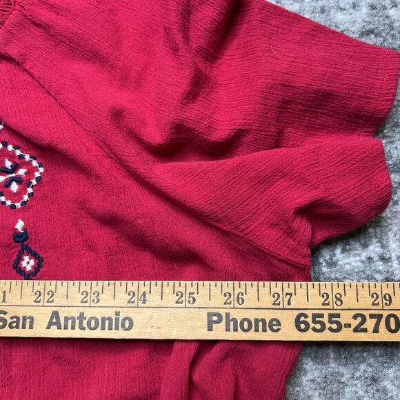 Catherines Crinkle Peasant Top Blouse Women’s 3XWP Petite Plus Red Embroidered - Picture 6 of 9